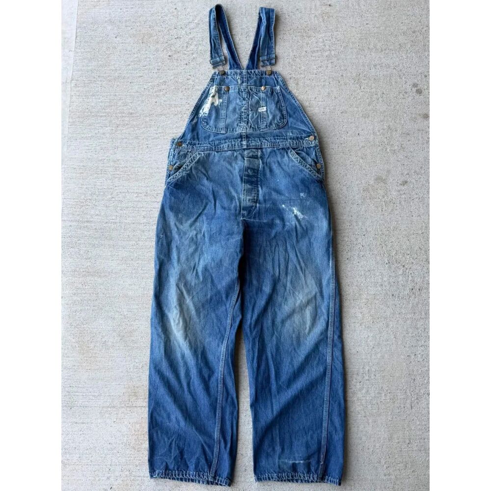 Vintage 70s Lee Jelt Denim Workwear Bib Overalls Made in USA Paint Distressed